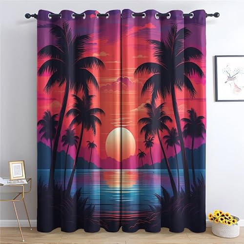 QEODAH Sonnenuntergang Vorhänge Palmen Strand Gardinen mit Ösen, Vorhang Blickdicht, Verdunklungsvorhänge, Schlafzimmer Wohnzimmer & Kinderzimmer Deko, Blackout Curtain 2er Set H 160 x B 140 cm QEODAH Sonnenuntergang Vorhänge Palmen Strand Gardinen mit Ösen, Vorhang Blickdicht, Verdunklungsvorhänge, Schlafzimmer Wohnzimmer & Kinderzimmer Deko, Blackout Curtain 2er Set H 160 x B 140 cm von QEODAH