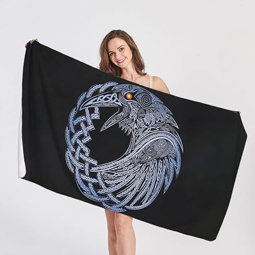 QEODAH Strandtuch 90x180 Wikinger - Schnelltrocknend & Ultraleicht & Sandfrei & Weich Mikrofaser Handtücher, Rabe Strandhandtuch Badetuch Handtuch, Pflegeleicht Badetücher QEODAH Strandtuch 90x180 Wikinger - Schnelltrocknend & Ultraleicht & Sandfrei & Weich Mikrofaser Handtücher, Rabe Strandhandtuch Badetuch Handtuch, Pflegeleicht Badetücher von QEODAH