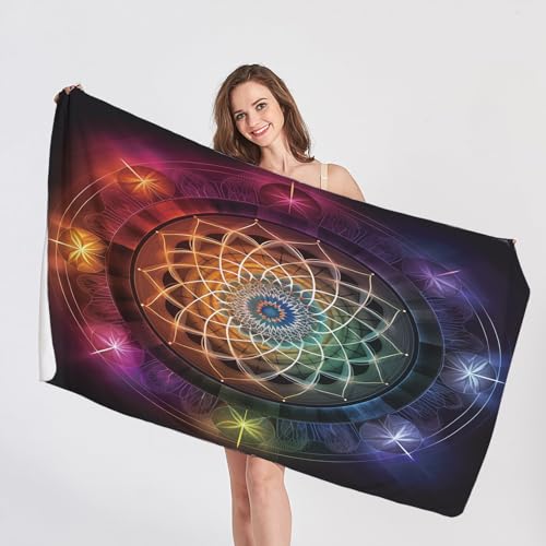QEODAH Strandtuch Chakra - Mandala Badetuch Groß 100x200 - Schnelltrocknend & Ultraleicht & Sandfreie Strandhandtuch, Weich Mikrofaser Handtücher, Pflegeleicht Badetücher Handtuch von QEODAH