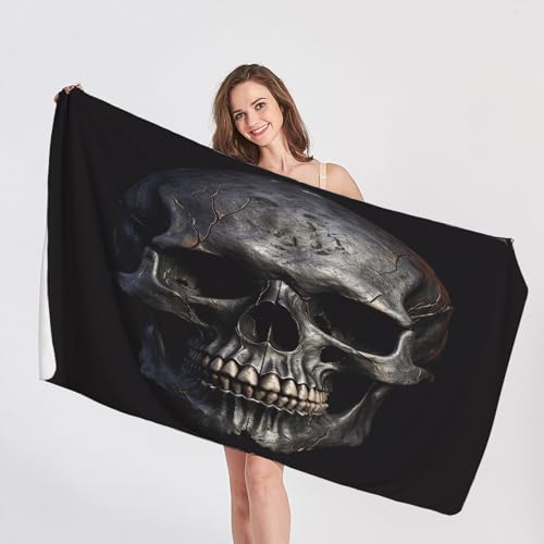 QEODAH Strandtuch Groß 100x200 Totenkopf - Schnelltrocknend & Ultraleicht & Sandfrei & Weich Mikrofaser Handtücher,Horror Strandhandtuch Badetuch Handtuch, Pflegeleicht Badetücher von QEODAH