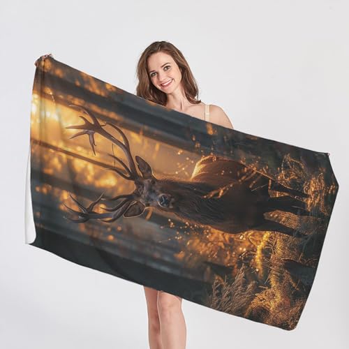 QEODAH Strandtuch Hirsch - Badetuch Waldtiere - Schnelltrocknend & Ultraleicht & Sandfreie Strandhandtuch, Weich Mikrofaser Handtuch, Badetücher 70x140, Pflegeleicht Handtücher QEODAH Strandtuch Hirsch - Badetuch Waldtiere - Schnelltrocknend & Ultraleicht & Sandfreie Strandhandtuch, Weich Mikrofaser Handtuch, Badetücher 70x140, Pflegeleicht Handtücher von QEODAH