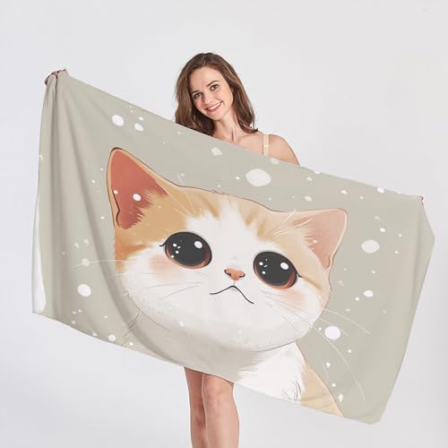 QEODAH Strandtuch XXL 200x200 Katzen - Schnelltrocknend & Ultraleicht & Sandfrei & Weich Mikrofaser Handtücher, Kätzchen Strandhandtuch Badetuch Handtuch, Pflegeleicht Badetücher von QEODAH