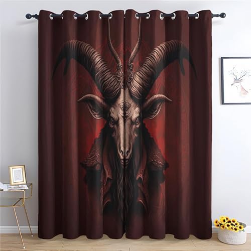 QEODAH Vorhänge Baphomet Gardinen mit Ösen, Vorhang Blickdicht, Verdunklungsvorhänge, Fensterdekoration, Schlafzimmer Wohnzimmer & Kinderzimmer Deko, Blackout Curtain 2er Set H 200 x B 140 cm von QEODAH