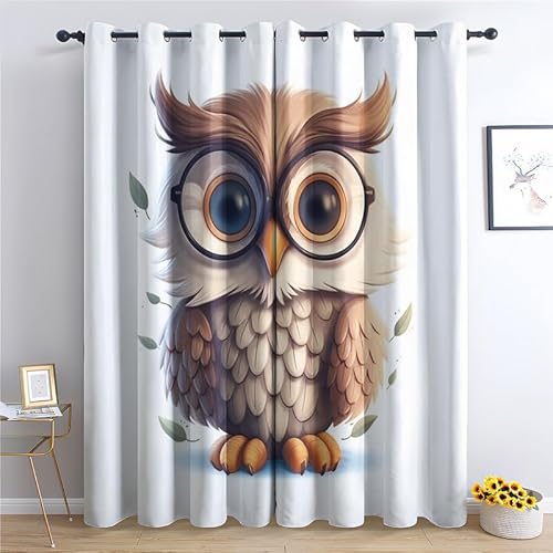 QEODAH Vorhänge Eule Kinder Gardinen mit Ösen, Vorhang Blickdicht, Verdunklungsvorhänge, Fensterdekoration, Schlafzimmer Wohnzimmer & Kinderzimmer Deko, Blackout Curtain 2er Set H 137 x B 117 cm von QEODAH