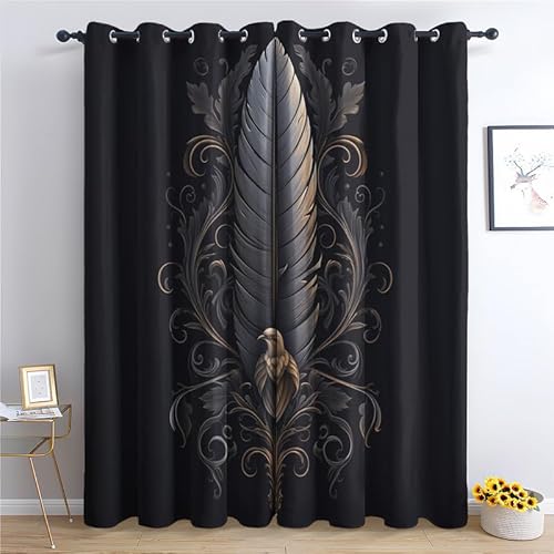 QEODAH Vorhänge Federn Vorhang Blickdicht Ösenvorhang Verdunklungsvorhänge Gardinen Wohnzimmer Schlafzimmer Kinderzimmer Fenster Deko Blackout Curtain 2er Set H 175 x B 140 cm von QEODAH