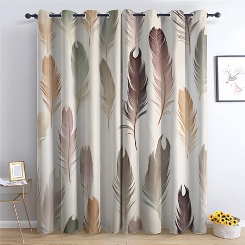 QEODAH Vorhänge Federn Vorhang Blickdicht Ösenvorhang Verdunklungsvorhänge Gardinen Wohnzimmer Schlafzimmer Kinderzimmer Fenster Deko Blackout Curtain 2er Set H 220 x B 140 cm von QEODAH