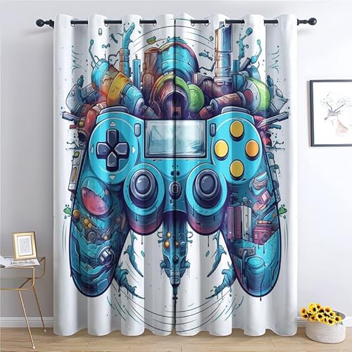 QEODAH Vorhänge Gaming Gardinen mit Ösen, Vorhang Blickdicht, Verdunklungsvorhänge, Fensterdekoration, Schlafzimmer Wohnzimmer & Kinderzimmer Deko, Blackout Curtain 2er Set H 137 x B 117 cm QEODAH Vorhänge Gaming Gardinen mit Ösen, Vorhang Blickdicht, Verdunklungsvorhänge, Fensterdekoration, Schlafzimmer Wohnzimmer & Kinderzimmer Deko, Blackout Curtain 2er Set H 137 x B 117 cm von QEODAH