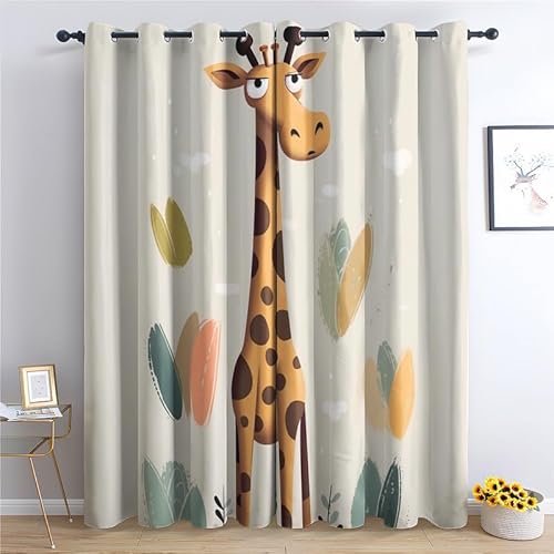 QEODAH Vorhänge Kinder Giraffe Vorhang Blickdicht Ösenvorhang Verdunklungsvorhänge Gardinen Wohnzimmer Schlafzimmer Kinderzimmer Fenster Deko Blackout Curtain 2er Set H 245 x B 140 cm von QEODAH