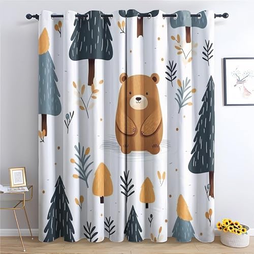 QEODAH Vorhänge Kinder Waldtiere Gardinen mit Ösen, Vorhang Blickdicht, Verdunklungsvorhänge, Schlafzimmer Wohnzimmer & Kinderzimmer Deko, Blackout Curtain 2er Set H 260 x B 140 cm von QEODAH