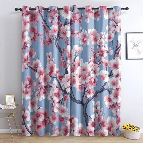 QEODAH Vorhänge Kirschblüte Vorhang Blickdicht Ösenvorhang Verdunklungsvorhänge Gardinen Wohnzimmer Schlafzimmer Kinderzimmer Fenster Deko Blackout Curtain 2er Set H 220 x B 140 cm QEODAH Vorhänge Kirschblüte Vorhang Blickdicht Ösenvorhang Verdunklungsvorhänge Gardinen Wohnzimmer Schlafzimmer Kinderzimmer Fenster Deko Blackout Curtain 2er Set H 220 x B 140 cm von QEODAH