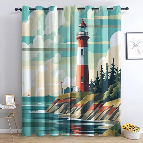 QEODAH Vorhänge Leuchtturm Nautisch Maritim Vorhang Blickdicht Ösenvorhang Verdunklungsvorhänge Gardinen Wohnzimmer Schlafzimmer Kinderzimmer Fenster Deko Blackout Curtain 2er Set H 137 x B 117 cm QEODAH Vorhänge Leuchtturm Nautisch Maritim Vorhang Blickdicht Ösenvorhang Verdunklungsvorhänge Gardinen Wohnzimmer Schlafzimmer Kinderzimmer Fenster Deko Blackout Curtain 2er Set H 137 x B 117 cm von QEODAH