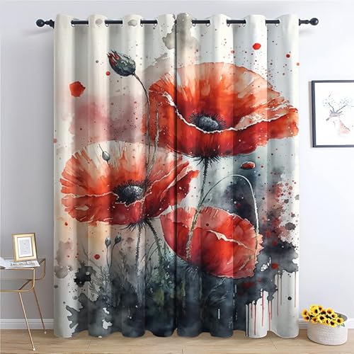 QEODAH Vorhänge Mohnblumen Vorhang Blickdicht Ösenvorhang Verdunklungsvorhänge Gardinen Wohnzimmer Schlafzimmer Kinderzimmer Fenster Deko Blackout Curtain 2er Set H 166 x B 75 cm QEODAH Vorhänge Mohnblumen Vorhang Blickdicht Ösenvorhang Verdunklungsvorhänge Gardinen Wohnzimmer Schlafzimmer Kinderzimmer Fenster Deko Blackout Curtain 2er Set H 166 x B 75 cm von QEODAH