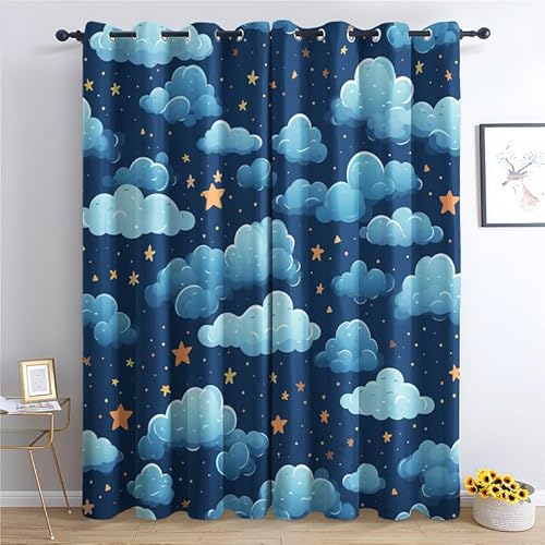 QEODAH Vorhänge Sternenhimmel Kinder Vorhang Blickdicht Ösenvorhang Verdunklungsvorhänge Gardinen Wohnzimmer Schlafzimmer Kinderzimmer Fenster Deko Blackout Curtain 2er Set H 220 x B 140 cm von QEODAH