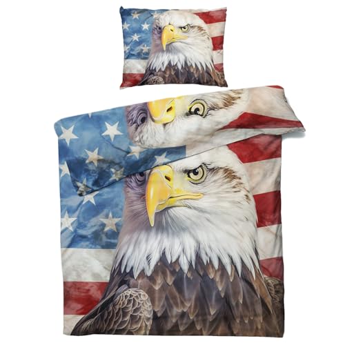 QEODAH Weißkopfseeadler Bettwäsche 135x200 - Amerikanische Flagge Bettbezug 135 x 200 2er Set - Wendebettwäsche & Kissenbezug - Weiche Mikrofaser Bettwäsche-Sets mit Reißverschluss QEODAH Weißkopfseeadler Bettwäsche 135x200 - Amerikanische Flagge Bettbezug 135 x 200 2er Set - Wendebettwäsche & Kissenbezug - Weiche Mikrofaser Bettwäsche-Sets mit Reißverschluss von QEODAH