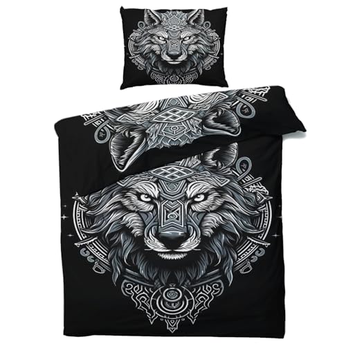 QEODAH Wikinger Wolf Bettwäsche 135x200 Winter - Nordische Mythologie Bettbezug 135 x 200 2er Set - Wendebettwäsche & Kissenbezug - Weiche Mikrofaser Bettwäsche-Sets mit Reißverschluss QEODAH Wikinger Wolf Bettwäsche 135x200 Winter - Nordische Mythologie Bettbezug 135 x 200 2er Set - Wendebettwäsche & Kissenbezug - Weiche Mikrofaser Bettwäsche-Sets mit Reißverschluss von QEODAH