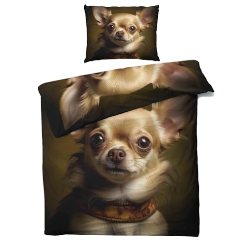QEODAH Winter Bettwäsche 135x200 Chihuahua - Hunde Bettbezug 135 x 200 2er Set - Wendebettwäsche & Kissenbezug 80x80 cm - Weiche Mikrofaser Bettwäsche-Sets mit Reißverschluss - Schlafzimmer Bett Deko von QEODAH