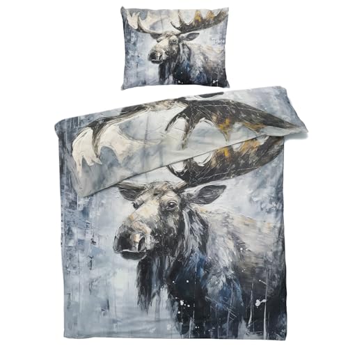 QEODAH Winter Bettwäsche 155x220 Elch - Waldtiere Bettbezug 155x220 3 Teilig - Wendebettwäsche & 2 Kissenbezug 80x80 cm - Weiche Mikrofaser Bettwäsche-Sets mit Reißverschluss - Schlafzimmer Bett Deko QEODAH Winter Bettwäsche 155x220 Elch - Waldtiere Bettbezug 155x220 3 Teilig - Wendebettwäsche & 2 Kissenbezug 80x80 cm - Weiche Mikrofaser Bettwäsche-Sets mit Reißverschluss - Schlafzimmer Bett Deko von QEODAH