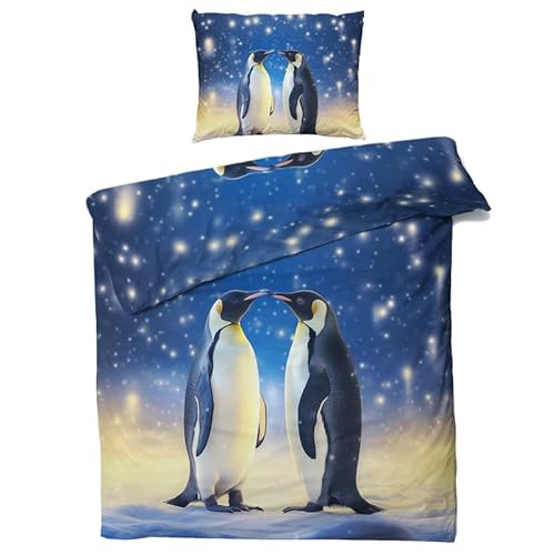 QEODAH Winter Bettwäsche 200x220 Pinguin Kinder - Tiere Bettbezug 200x220 3 Teilig - Wendebettwäsche & 2 Kissenbezug 80x80 cm - Weiche Mikrofaser Bettwäsche-Sets mit Reißverschluss von QEODAH