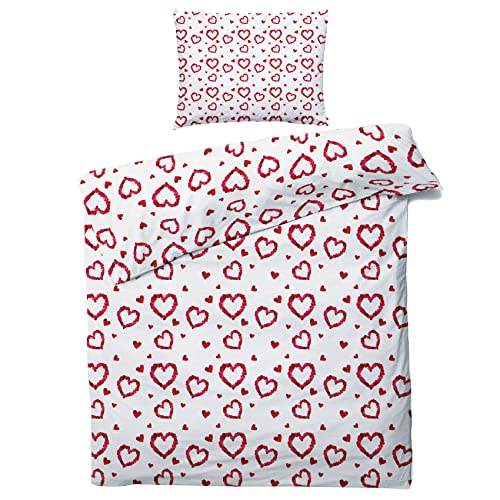 QEODAH Winter Bettwäsche 200x220 Rote Herzen - Liebe Bettbezug 200x220 3 Teilig - Wendebettwäsche & 2 Kissenbezug - Weiche Mikrofaser Bettwäsche-Sets mit Reißverschluss - Schlafzimmer Bett Deko von QEODAH