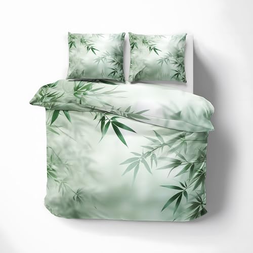 Sommerbettwäsche 135x200 Bambus - Grün Blatt Bettbezug 135 x 200 2er Set - Wendebettwäsche & Kissenbezug 80x80 cm - Weiche Mikrofaser Bettwäsche-sets mit Reißverschluss - Schlafzimmer Bett Deko Sommerbettwäsche 135x200 Bambus - Grün Blatt Bettbezug 135 x 200 2er Set - Wendebettwäsche & Kissenbezug 80x80 cm - Weiche Mikrofaser Bettwäsche-sets mit Reißverschluss - Schlafzimmer Bett Deko von QEODAH