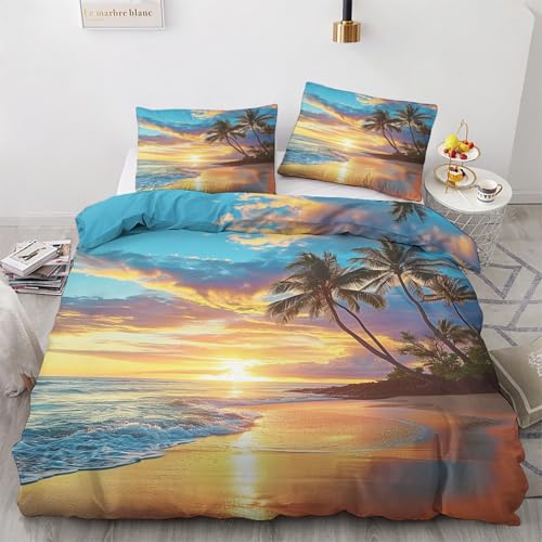 Strandmotiv Bettwäsche 135x200 - Tropische Palmen Bettbezug 135 x 200 2er Set - Wendebettwäsche & Kissenbezug 80x80 cm - Weiche Mikrofaser Bettwäsche-sets mit Reißverschluss - Schlafzimmer Bett Deko Strandmotiv Bettwäsche 135x200 - Tropische Palmen Bettbezug 135 x 200 2er Set - Wendebettwäsche & Kissenbezug 80x80 cm - Weiche Mikrofaser Bettwäsche-sets mit Reißverschluss - Schlafzimmer Bett Deko von QEODAH