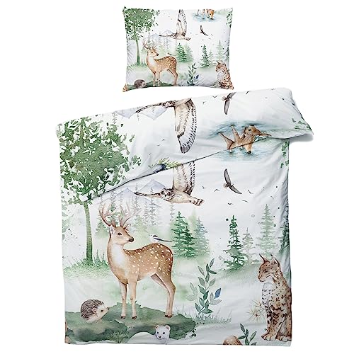Waldtiere Bettwäsche 135x200 Winter - Kinder Bettbezug 135 x 200 2er Set - Wendebettwäsche & Kissenbezug 80x80 cm - Weiche Mikrofaser Bettwäsche-sets mit Reißverschluss - Schlafzimmer Bett Deko Waldtiere Bettwäsche 135x200 Winter - Kinder Bettbezug 135 x 200 2er Set - Wendebettwäsche & Kissenbezug 80x80 cm - Weiche Mikrofaser Bettwäsche-sets mit Reißverschluss - Schlafzimmer Bett Deko von QEODAH