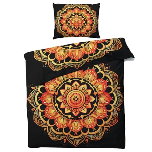 Winter Bettwäsche 135x200 Mandala - Bohemian Bettbezug 135 x 200 2er Set - Wendebettwäsche & Kissenbezug 80x80 cm - Weiche Mikrofaser Bettwäsche-sets mit Reißverschluss - Schlafzimmer Bett Deko von QEODAH