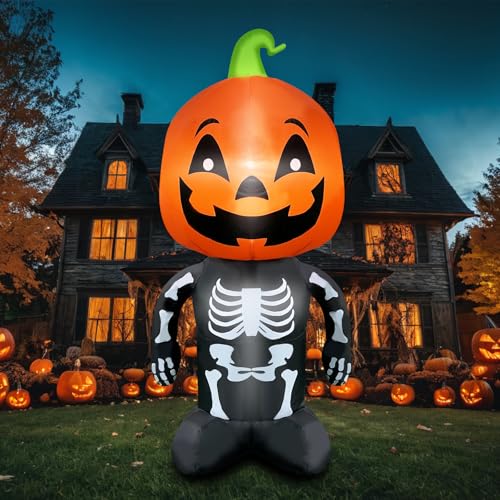 QEOIYDE Halloween Aufblasbare Kürbiskopf Skelett Dekoration mit lächelndem Gesicht Blow-Up Yard Prop mit LED-Lichtern - Indoor/Outdoor Gruselige Halloween-Dekoration für Rasen, Garten, Party, Veranda QEOIYDE Halloween Aufblasbare Kürbiskopf Skelett Dekoration mit lächelndem Gesicht Blow-Up Yard Prop mit LED-Lichtern - Indoor/Outdoor Gruselige Halloween-Dekoration für Rasen, Garten, Party, Veranda von QEOIYDE