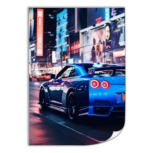 Japan Jdm Car R34 Rücklichter, Nachtautoposter und Drucke, Auto-Leinwand, Wandkunst, Wohnzimmer-Dekor für Männer, ästhetische Gemälde, Bilder, Wanddekoration, gerahmt, ungerahmt, 30 x 45 cm von QEOPGNE