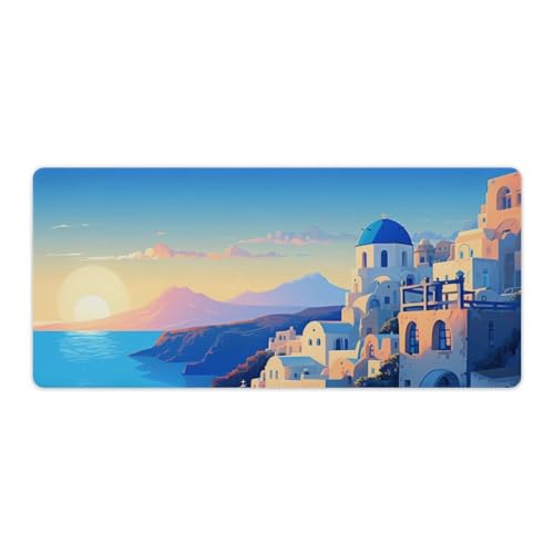 QEOPGNE Großes Mauspad, Gaming, Santorini, Griechenland, Dämmerung, Gebäude, Reiselandschaft, ästhetisch, große Computer-Schreibtischunterlage, Schreibtischunterlage für Tastatur und Mauspad QEOPGNE Großes Mauspad, Gaming, Santorini, Griechenland, Dämmerung, Gebäude, Reiselandschaft, ästhetisch, große Computer-Schreibtischunterlage, Schreibtischunterlage für Tastatur und Mauspad von QEOPGNE