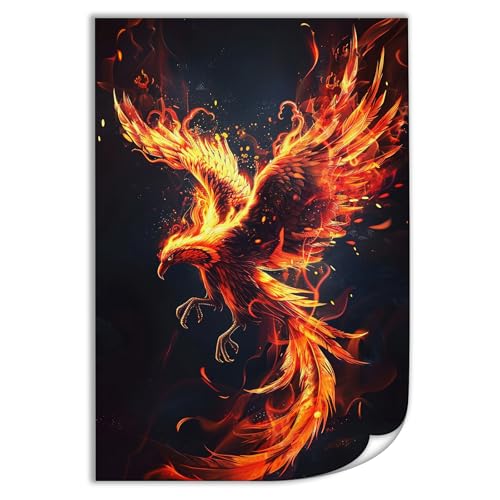 QEOPGNE Phoenix Rising Wandkunst, Feuervogel, Fantasie, Phönix, Leinwand-Kunstdruck, Poster für Schlafzimmer, Büro, Wohnzimmer, Bilder, Gemälde, cooler Phoenix, Wanddekoration für Herren und Damen, von QEOPGNE