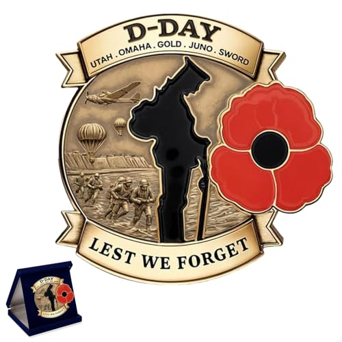 QEOTOH Limited Edition D-Day 80th Anniversary Commemorative Badge, 80th Anniversary D-Day Lest We Forget Enamel Badge, Honoring Sacrifice and Victory, Military Tribute Souvenir Collection Gift (1PC) von QEOTOH