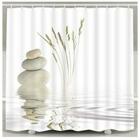Zen-Stein-Duschvorhang, Wildgras, Spiegelung im Wasser, Duschvorhänge, 12 Haken, Meditations-Design, wasserdichter Stoff, Badezimmer-Duschvorhang von QERSTA