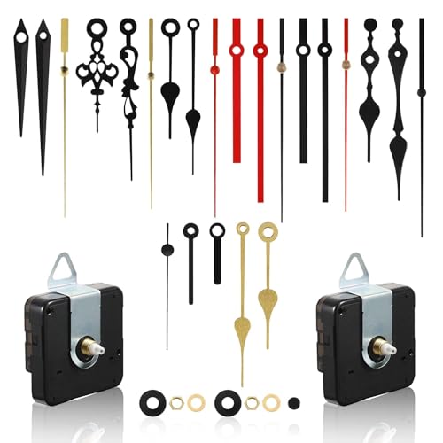 QESSUVNC 10 Stück Uhrwerk für Wanduhr, Uhrwerke Zum Selbsteinbau Mit Zeiger, Quarzuhrwerk, Uhrwerke Mit Zeiger, Quarz Uhrwerk fur Wanduhr (Schwarze 6-Achsen-13+18+20+8 Nadeln) von QESSUVNC