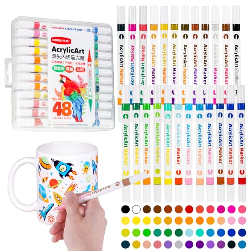 QESSUVNC 24er Porzellanstifte Spülmaschinenfest 48 Farben - Porzellanstifte Spülmaschinenfest Filzstifte Zum Bemalen Von Tassen Töpferwaren Keramik Stein Holz Metall von QESSUVNC