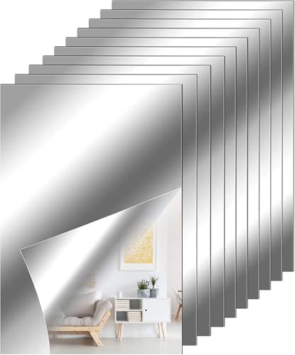 QESSUVNC 4 Stücke Spiegelfolie Selbstklebend Spiegel, Flexibler Klebespiegel Nicht Glas Spiegelfliesen Selbstklebend Fliesenspiegel Wandaufkleber für DIY Hause Badezimmer Wanddekoration (8 x 12 Zoll) von QESSUVNC