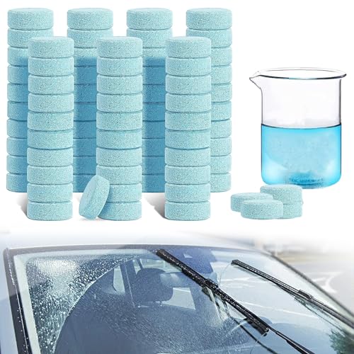 QESSUVNC 70 Stücke Glasreiniger Auto Scheibenreiniger Tabletten Windschutzscheiben Reiniger Tabs Solide Scheibenwischwasser Konzentrierte Glasreiniger Brausetabletten für Auto Küchen Fenster von QESSUVNC