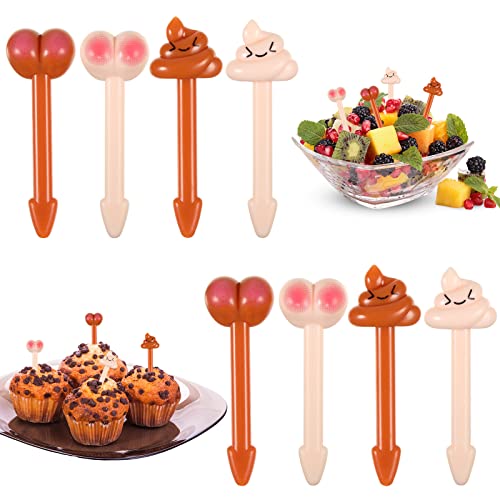 QESSUVNC 8 Stück Food Picks Kinder Wiederverwendbare Obstgabeln Kinder Niedlich Poop Obstspieße Kinder Tragbare Zahnstocher Bento Box Zubehör für Obst Dessert Kuchen Brot Partyzubehör Dekoration von QESSUVNC