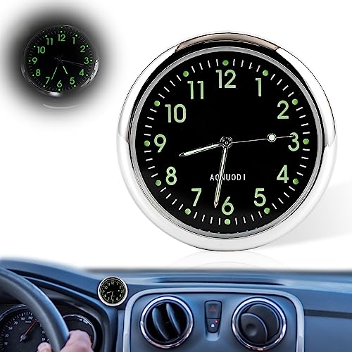 QESSUVNC Auto Uhr, Stick on Dashboard Quarzuhr Analoge Auto-Uhr Mini Uhr Armaturenbrett Universal kleine leuchtende Auto Lüftungsschlitze Uhr Autodekoration für Büro Zuhause Boot Fahrrad (Schwarz 1) von QESSUVNC