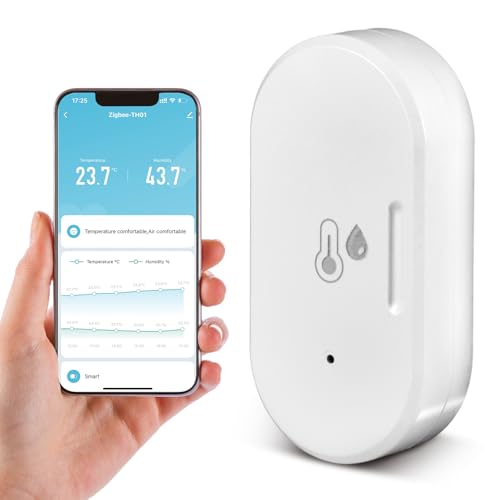 Zigbee Temperatursensor, Digitale Mini Innentemperatur und Feuchtigkeitssensor,Tuya Smart Luftfeuchtigkeitsmesser mit Intelligentem Alarm, Kompatibel Alexa/Google Home/Tuya von QESSUVNC