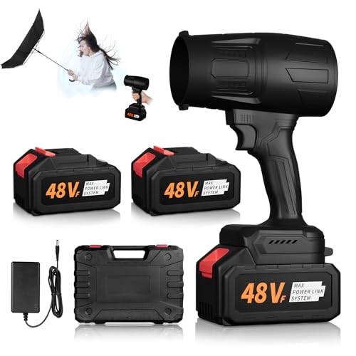 Laubbläser Akku Turbo Gebläse-600000 U/min Turbogeladener Motor mit 2 * 48V Batterien und 1 Schnellladegerät,Tragbarer Handgeführter elektrischer Laubbläser für Garten/Auto/Schneefräsen von QEWEUUIE