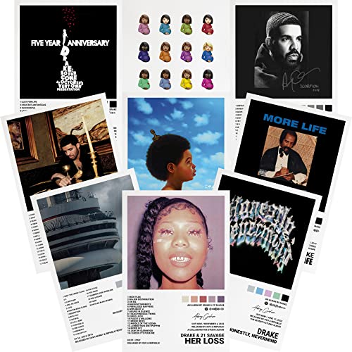 QEWRT Drake Poster Album Cover Poster Druck Musik Poster Leinwand Wandkunst Zimmer Ästhetisches Set von 9 für Teenager und Mädchen Wohnheim Dekor 20,3 x 30,5 cm ungerahmt von QEWRT