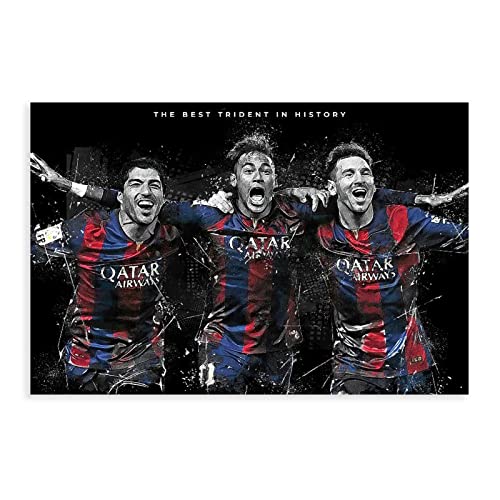 QEWRT Messi, Suarez, Neymar Poster Fußballbild Leinwand Wandkunst Dekor Druck Bild Gemälde für Wohnzimmer Schlafzimmer Dekoration Rahmen: 40 x 60 cm von QEWRT