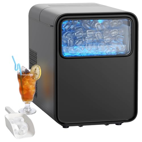 QEXREED Eiswürfelmaschine Klein, Eiswürfelbereiter Ice Cube Maker, 9 Würfel in 6 Minuten fertig, Eiswürfelmaschine mit Tragbarem Griff und Korb, 2 Eiswürfel-Größen, 12KG/24H, Selbstreinigendes von QEXREED