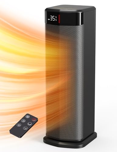 QEXREED Heizlüfter, 2000W PTC Heizlüfter Energiesparend, 4 Modi, ECO-Modu, Thermostat, 90°-Oszillation, 24H Timer, Fernbedienung, Kipp- und Überhitzungsschutz für Innenräume von QEXREED