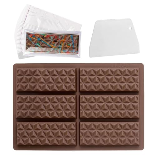 1 Stück 6-Gitter-Diamant-Texturform, 100 Stück Lebensmittelverpackungsbeutel, 1 Stück Schaber, Pralinenform, Antihaft-Waffelform, Diy-Küchen-Backform von QFEHTHSK