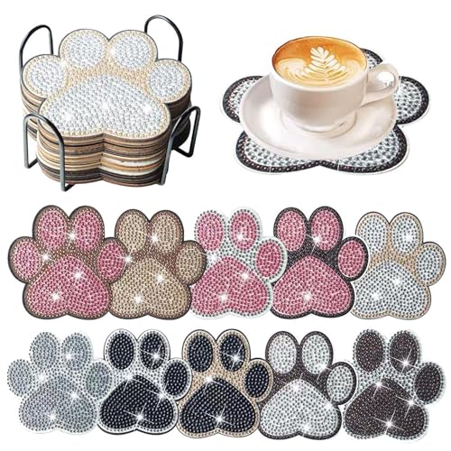 10 Stück Diamantbemalte Untersetzer Mit Ständer, Diamant-Kunst-Untersetzer, Hundepfoten-Förmige Untersetzer, Diy-Tischdekorations-Untersetzer, Glitzernde Dekorative Tischornamente von QFEHTHSK