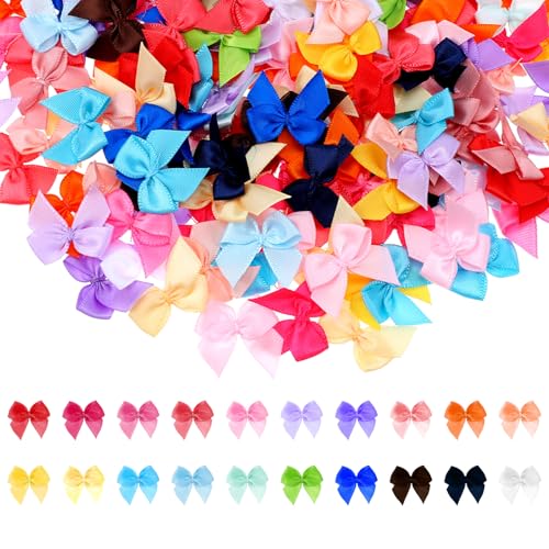 QFGasre 200 Stück Mini Satinband Schleifen Farbige DIY Handwerk Bastelschleifen Dekoration Satinband Drehverschluss für Heimwerker Basteln Haarschmuck Hochzeits Geschenk Box von QFGasre