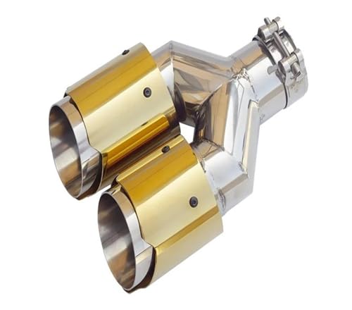 QFJFBGGH Abgasrohr Universal Auto Modify Glossy Schalldämpferspitze Y-Form Doppelausgang Auspuffrohrdüse Dekoration Gold Zweistufiger Edelstahl Kfz Auspuffrohr(Equal Inlet 63mm) von QFJFBGGH