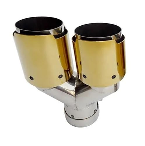 QFJFBGGH Abgasrohr Universal Auto Modify Glossy Schalldämpferspitze Y-Form Doppelausgang Auspuffrohrdüse Dekoration Gold Zweistufiger Edelstahl Kfz Auspuffrohr(Left Inlet 51mm) von QFJFBGGH